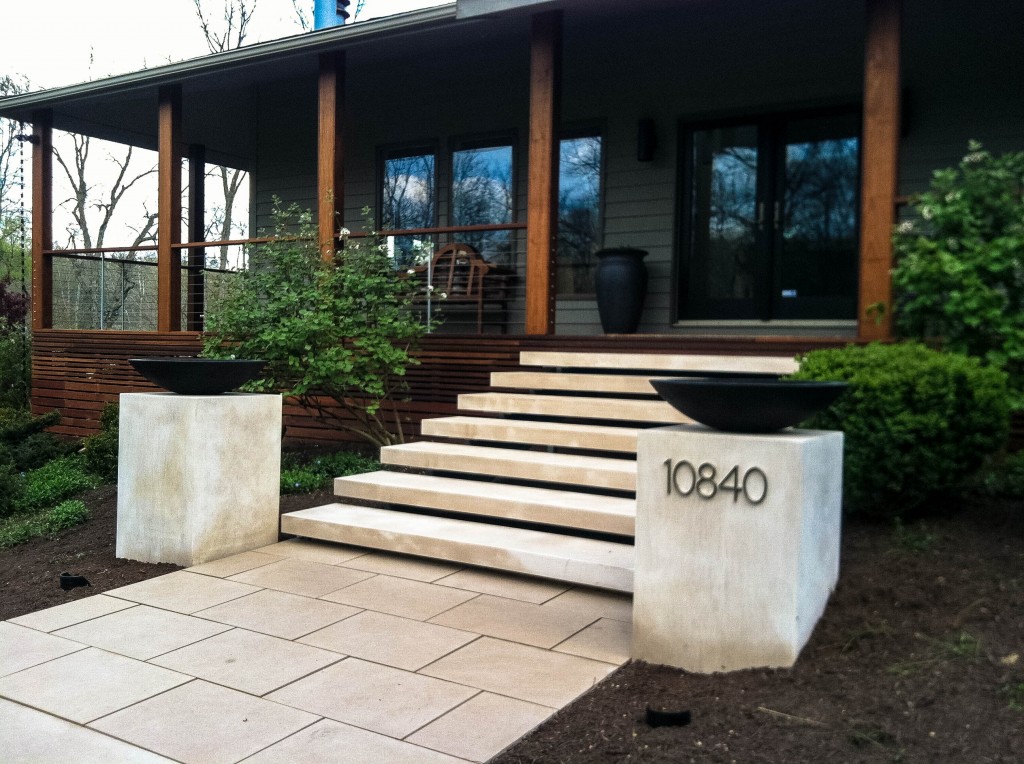 stairs floating exterior landscape outdoor staircase entry deck limestone steps modern outside stair thinkingoutsidetheboxwood mccullough lighting pool walkway rails nursery