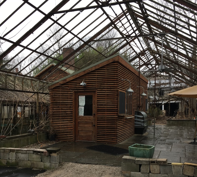 Auxiliary garden buildings inspiration - A small building located inside a glass greenhouse structure at Michler's greenhouse lexington -More buildings at Thinkingoutsidetheboxwood.com